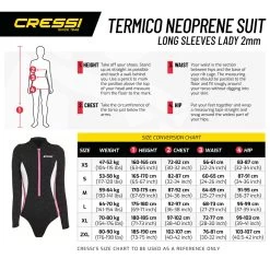 Maillot TERMICO CRESSI Manches Longues Dame 2mm -Plongée Équipement Magasin termico dame manche long ta 2